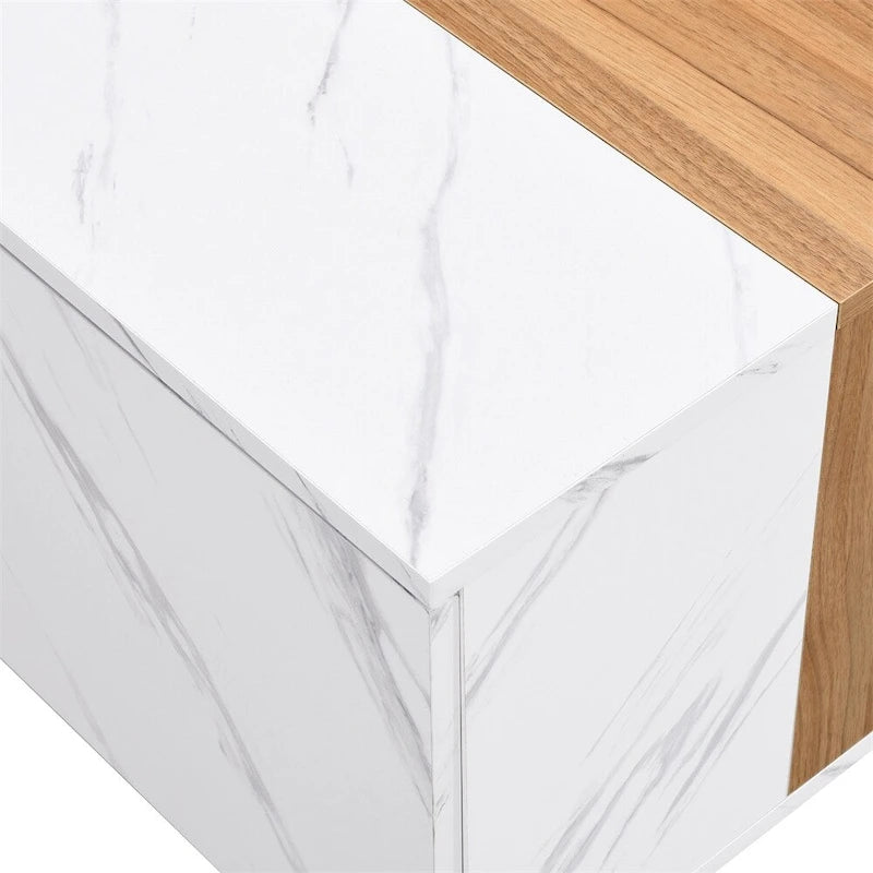 Table basse avec 2 tiroirs de rangement et finition grain de bois