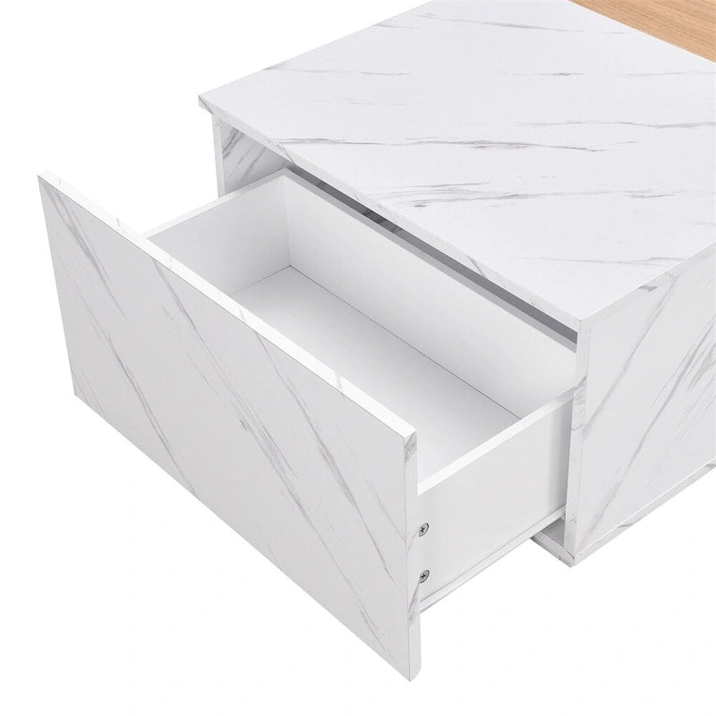 Table basse avec 2 tiroirs de rangement et finition grain de bois