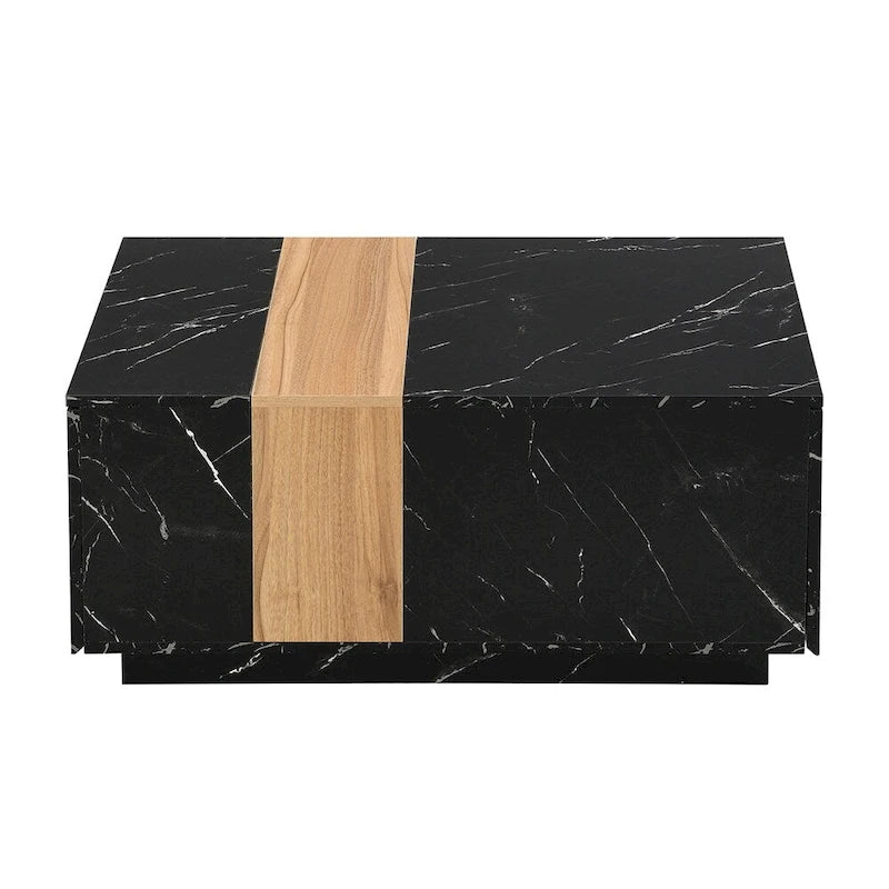 Table basse avec 2 tiroirs de rangement et finition grain de bois