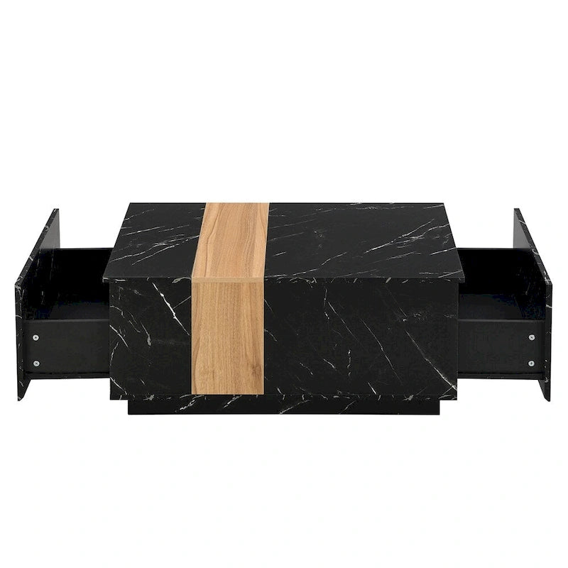Table basse avec 2 tiroirs de rangement et finition grain de bois