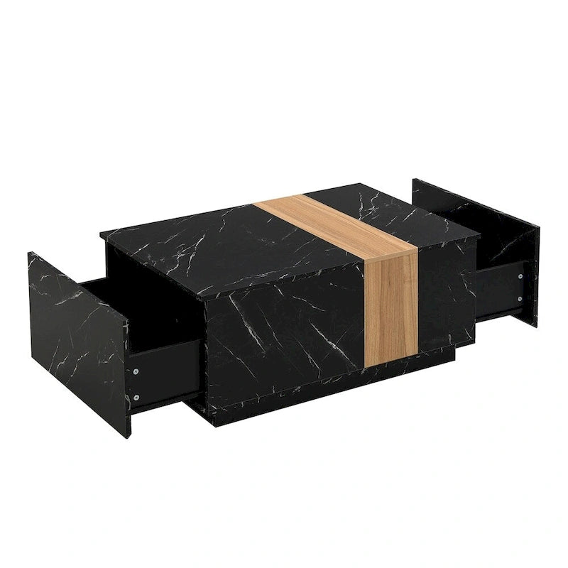 Table basse avec 2 tiroirs de rangement et finition grain de bois