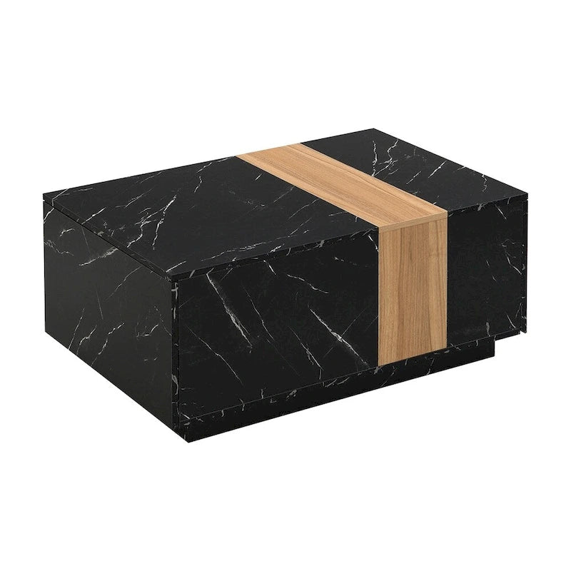 Table basse avec 2 tiroirs de rangement et finition grain de bois
