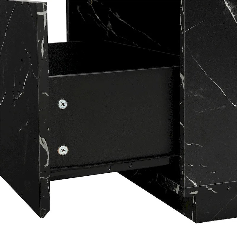 Table basse avec 2 tiroirs de rangement et finition grain de bois