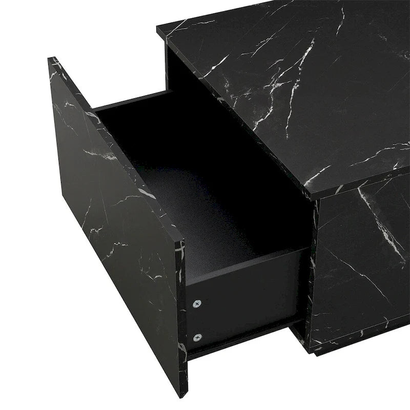 Table basse avec 2 tiroirs de rangement et finition grain de bois