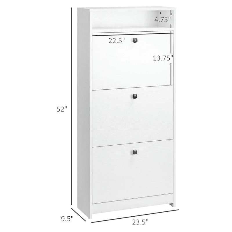 Meuble à chaussures fin, meuble de rangement à chaussures tendance avec 3 grands tiroirs dépliants et une surface supérieure spacieuse pour petits objets, blanc