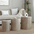 Ensemble de 3 tables basses rustiques en bois avec motifs distincts de cernes d'arbre - Parfait pour le salon