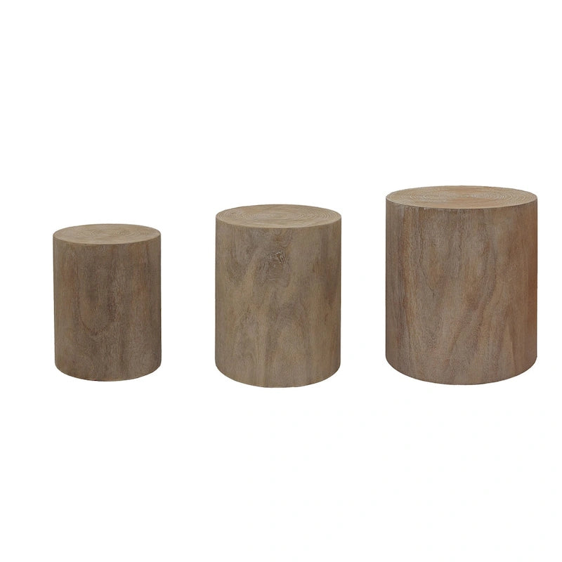 Ensemble de 3 tables basses rustiques en bois avec motifs distincts de cernes d'arbre - Parfait pour le salon