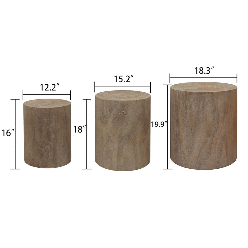 Ensemble de 3 tables basses rustiques en bois avec motifs distincts de cernes d'arbre - Parfait pour le salon