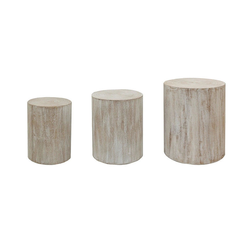 Ensemble de 3 tables basses rustiques en bois avec motifs distincts de cernes d'arbre - Parfait pour le salon