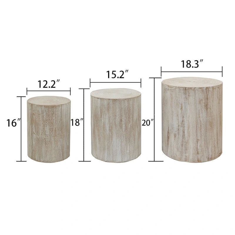 Ensemble de 3 tables basses rustiques en bois avec motifs distincts de cernes d'arbre - Parfait pour le salon