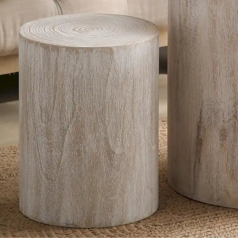 Ensemble de 3 tables basses rustiques en bois avec motifs distincts de cernes d'arbre - Parfait pour le salon