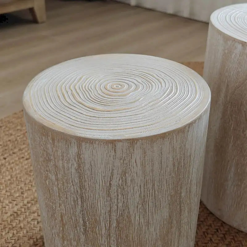 Ensemble de 3 tables basses rustiques en bois avec motifs distincts de cernes d'arbre - Parfait pour le salon