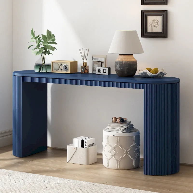 Console incurvée avec un motif à rayures verticales unique, adaptée au salon, au bureau et à l'entrée.