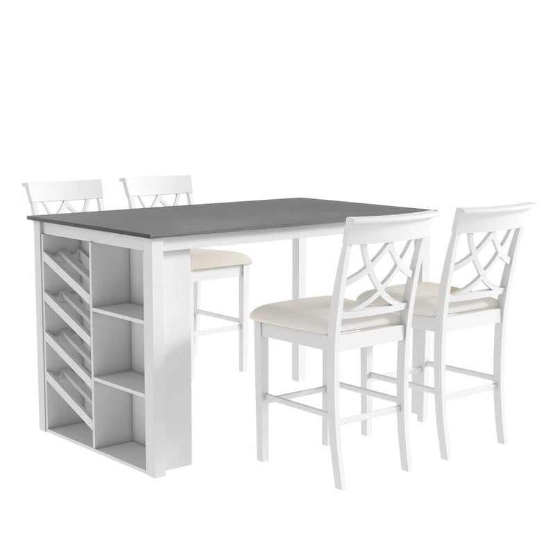 Ensemble de salle à manger 5 pièces hauteur comptoir avec casier à vin et 4 chaises rembourrées