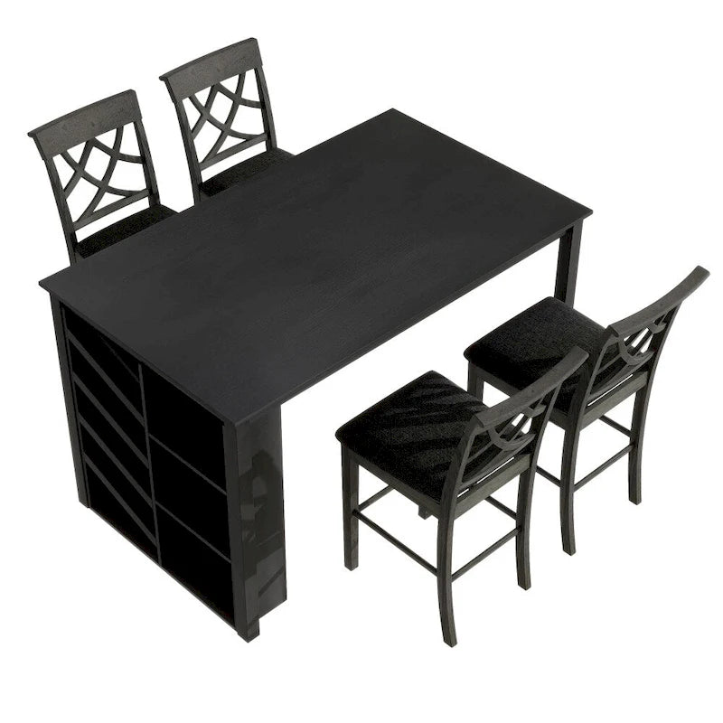 Ensemble de salle à manger 5 pièces hauteur comptoir avec casier à vin et 4 chaises rembourrées
