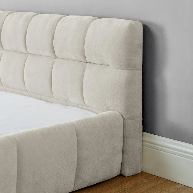Cadre de lit King Size capitonné en tissu chenille, lit plateforme robuste avec tête de lit et cadre en bois massif