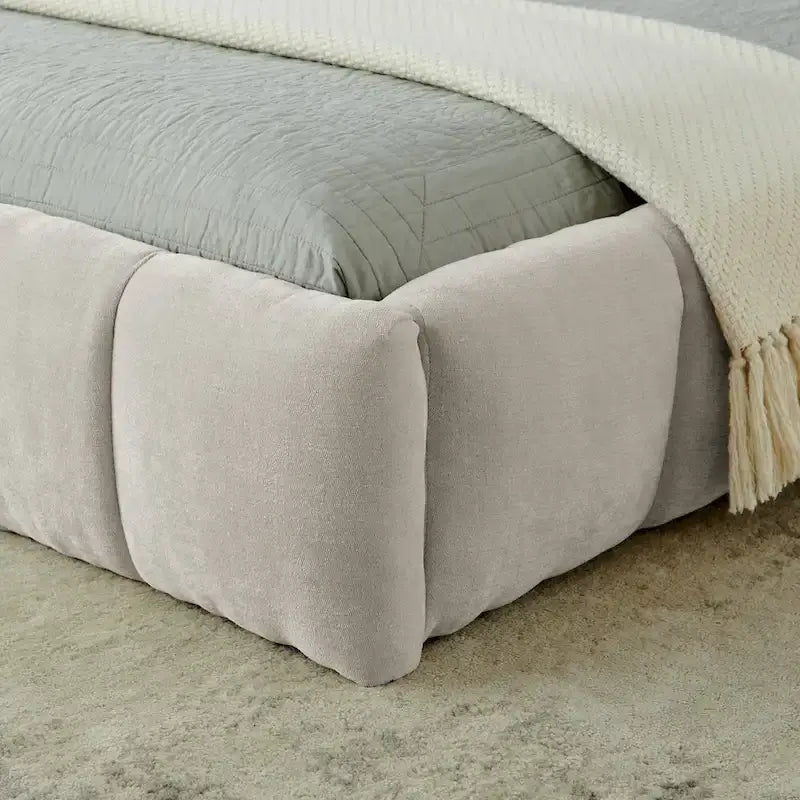 Cadre de lit King Size capitonné en tissu chenille, lit plateforme robuste avec tête de lit et cadre en bois massif