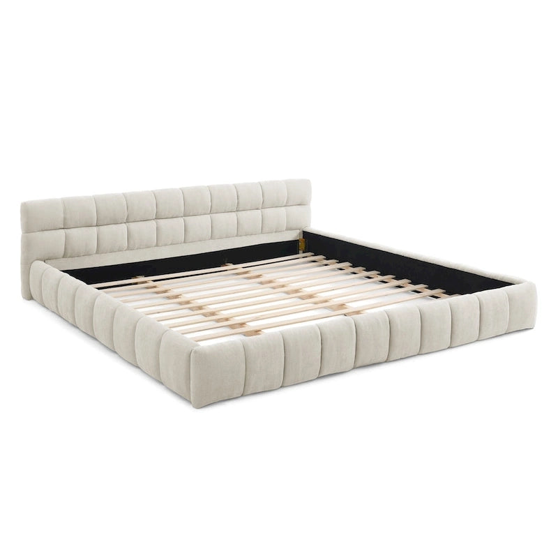Cadre de lit King Size capitonné en tissu chenille, lit plateforme robuste avec tête de lit et cadre en bois massif