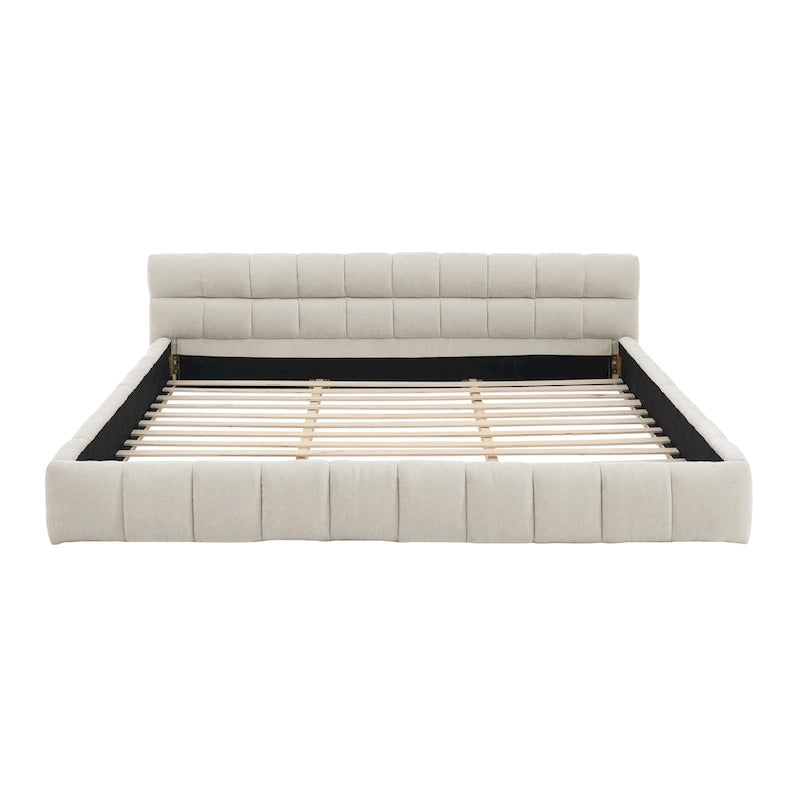 Cadre de lit King Size capitonné en tissu chenille, lit plateforme robuste avec tête de lit et cadre en bois massif