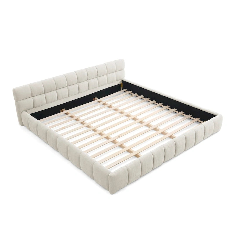 Cadre de lit King Size capitonné en tissu chenille, lit plateforme robuste avec tête de lit et cadre en bois massif