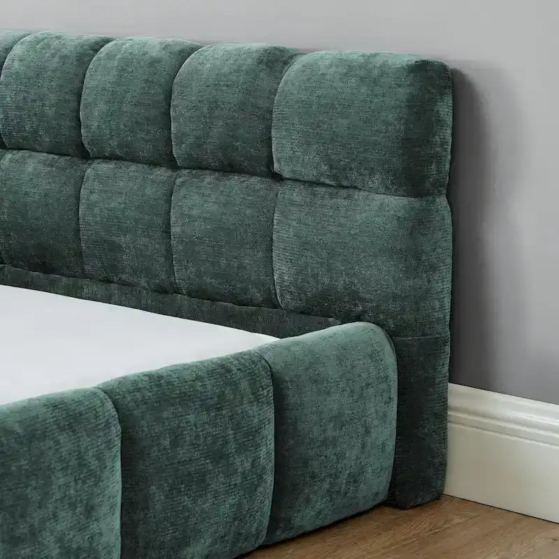 Cadre de lit King Size capitonné en tissu chenille, lit plateforme robuste avec tête de lit et cadre en bois massif