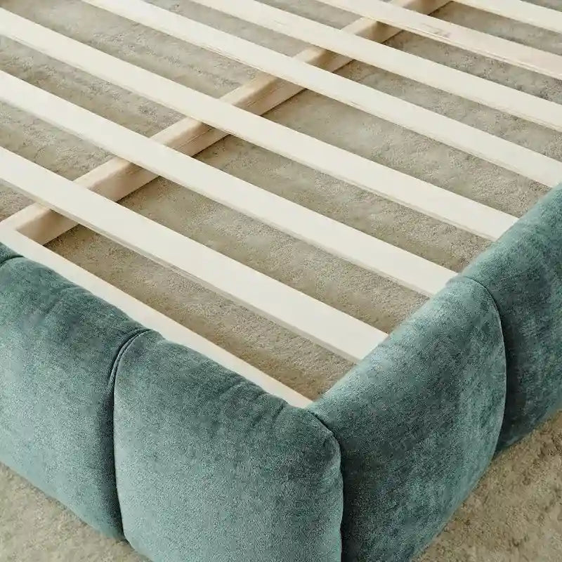 Cadre de lit King Size capitonné en tissu chenille, lit plateforme robuste avec tête de lit et cadre en bois massif