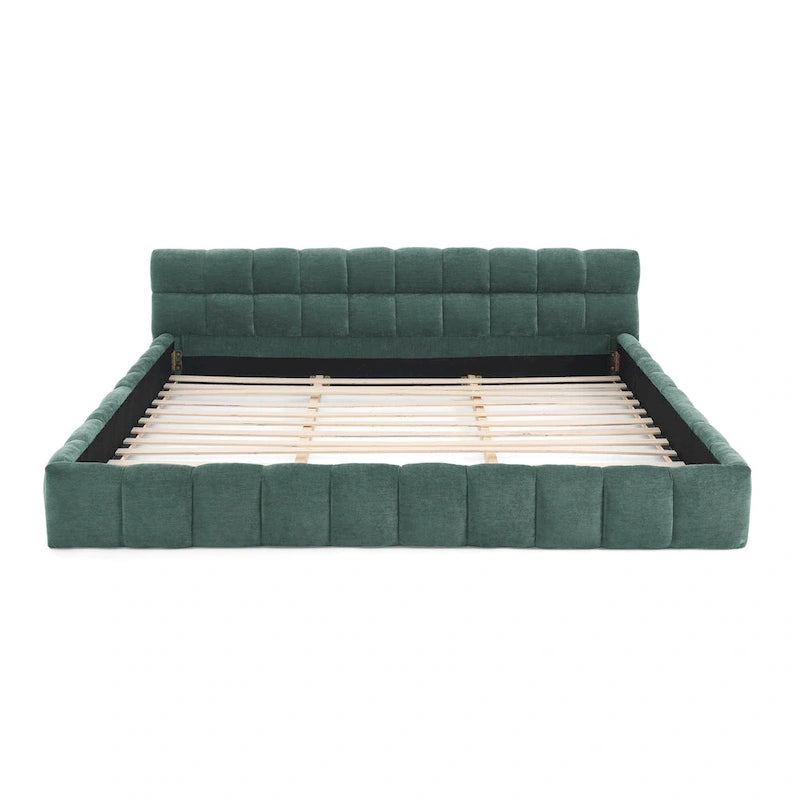 Cadre de lit King Size capitonné en tissu chenille, lit plateforme robuste avec tête de lit et cadre en bois massif