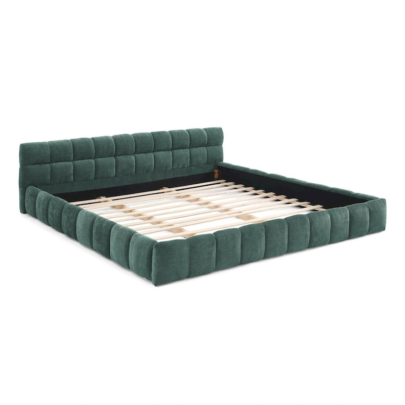 Cadre de lit King Size capitonné en tissu chenille, lit plateforme robuste avec tête de lit et cadre en bois massif