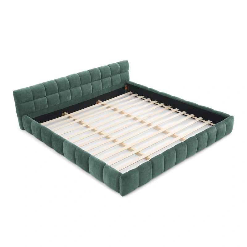 Cadre de lit King Size capitonné en tissu chenille, lit plateforme robuste avec tête de lit et cadre en bois massif