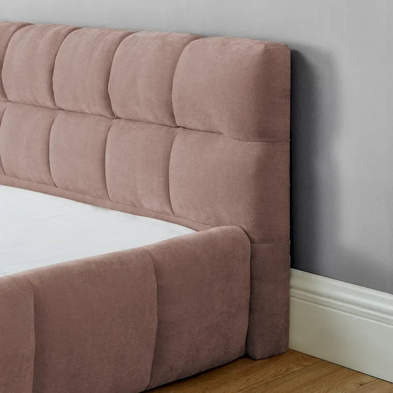 Cadre de lit King Size capitonné en tissu chenille, lit plateforme robuste avec tête de lit et cadre en bois massif