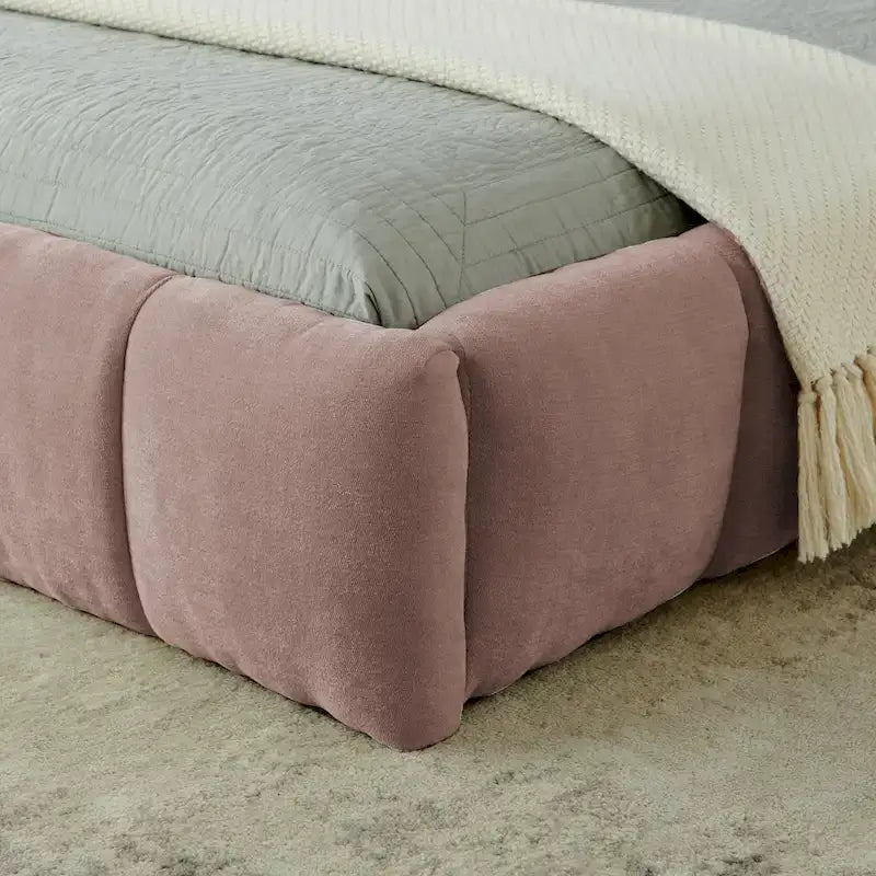 Cadre de lit King Size capitonné en tissu chenille, lit plateforme robuste avec tête de lit et cadre en bois massif