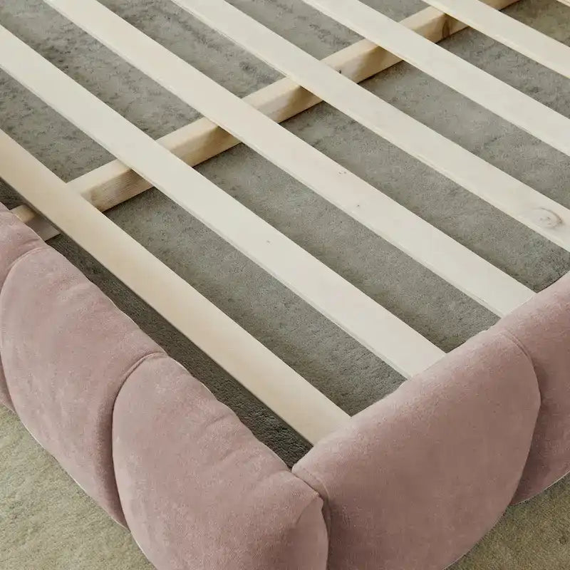 Cadre de lit King Size capitonné en tissu chenille, lit plateforme robuste avec tête de lit et cadre en bois massif