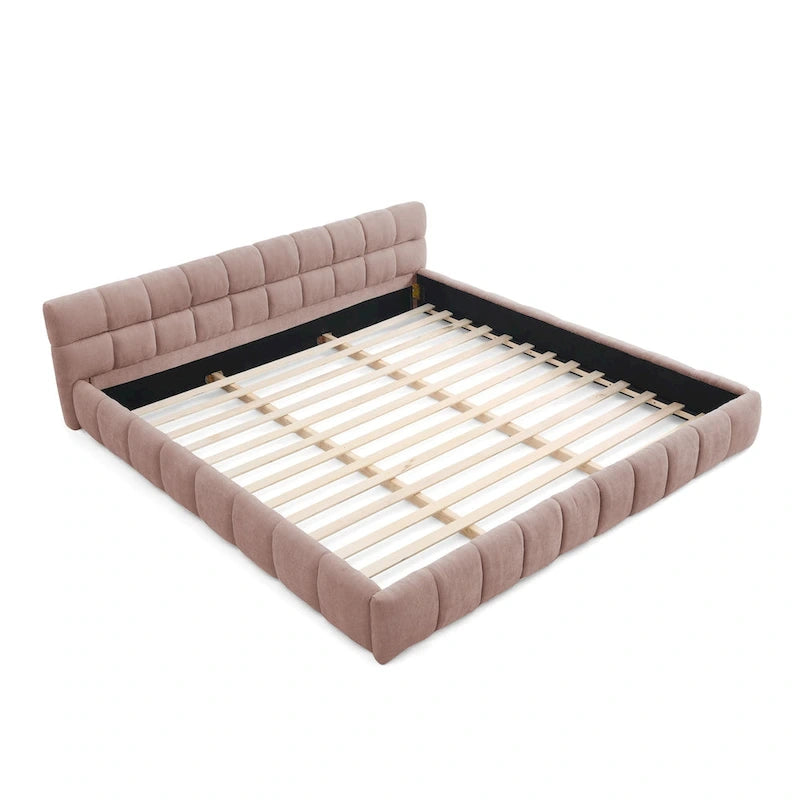 Cadre de lit King Size capitonné en tissu chenille, lit plateforme robuste avec tête de lit et cadre en bois massif