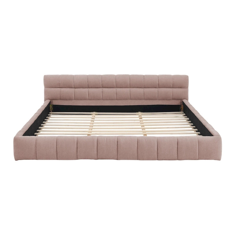 Cadre de lit King Size capitonné en tissu chenille, lit plateforme robuste avec tête de lit et cadre en bois massif