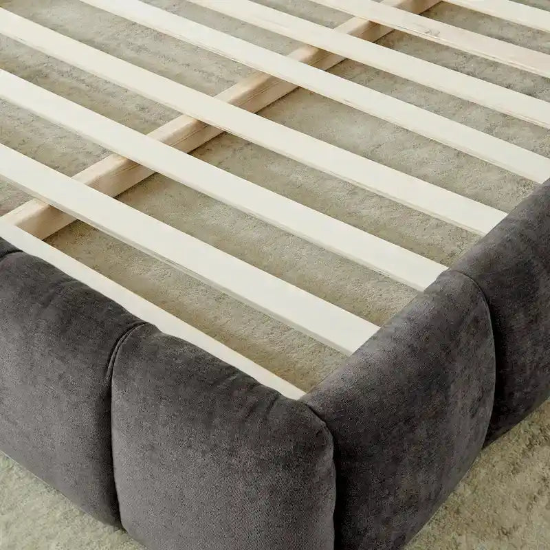 Cadre de lit King Size capitonné en tissu chenille, lit plateforme robuste avec tête de lit et cadre en bois massif