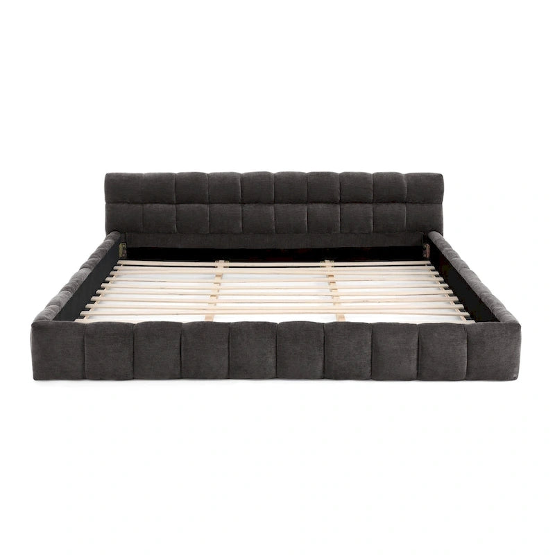 Cadre de lit King Size capitonné en tissu chenille, lit plateforme robuste avec tête de lit et cadre en bois massif