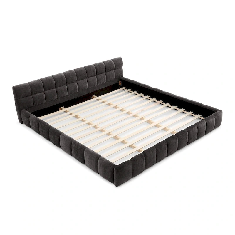 Cadre de lit King Size capitonné en tissu chenille, lit plateforme robuste avec tête de lit et cadre en bois massif
