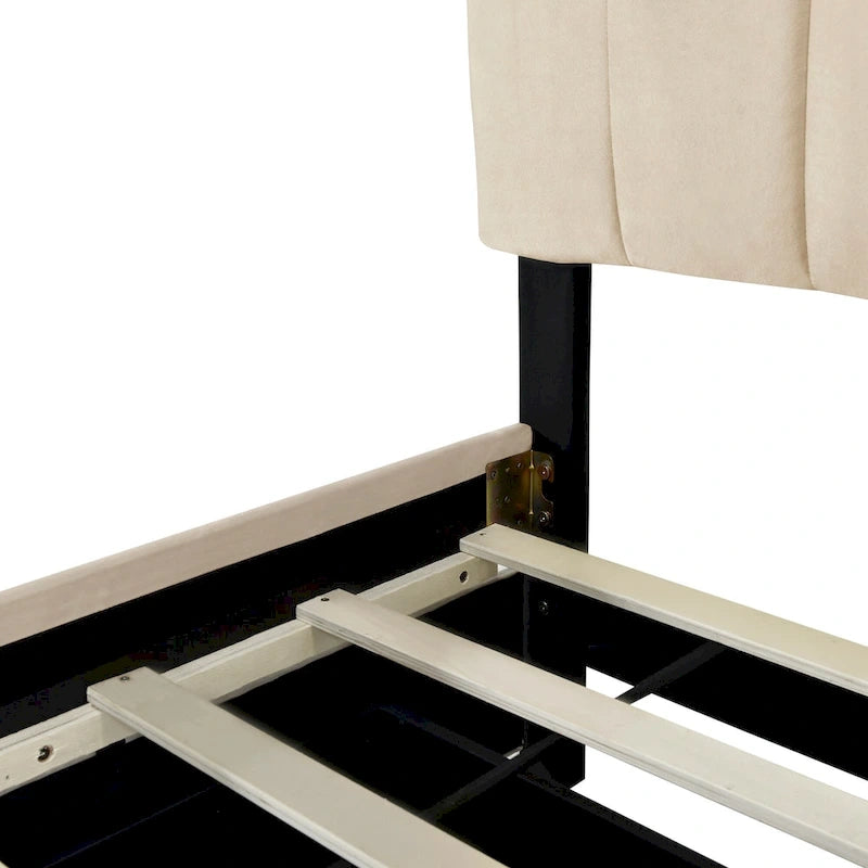 Lit Plateforme Queen Size en Velours avec 1 Lit Gigogne Twin XL, Cadre de Lit Rembourré et 2 Tiroirs de Rangement, Aucun Sommier Tapissier Requis