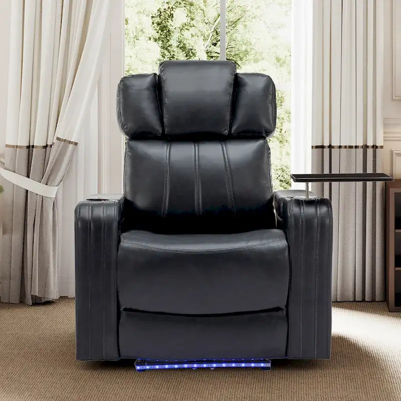 Fauteuil inclinable individuel en similicuir pour cinéma maison avec porte-gobelet réfrigérant, haut-parleur Bluetooth, lumières LED et ports USB