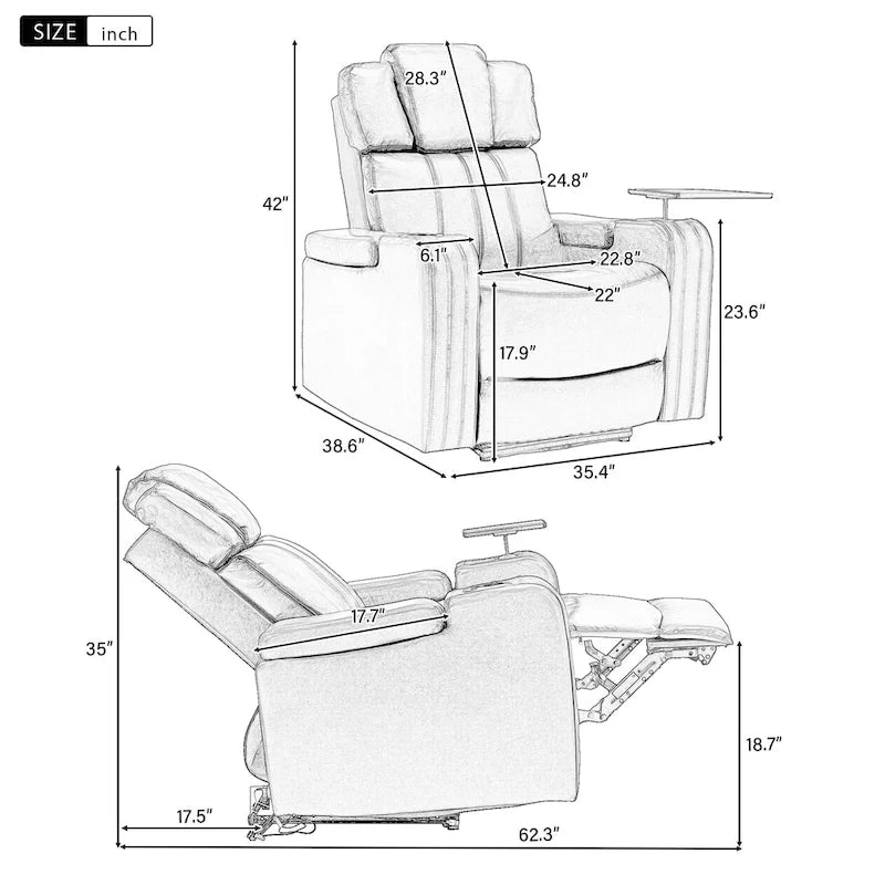Fauteuil inclinable individuel en similicuir pour cinéma maison avec porte-gobelet réfrigérant, haut-parleur Bluetooth, lumières LED et ports USB