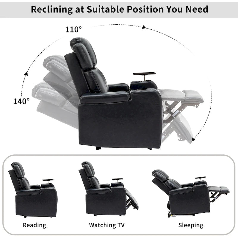 Fauteuil inclinable individuel en similicuir pour cinéma maison avec porte-gobelet réfrigérant, haut-parleur Bluetooth, lumières LED et ports USB