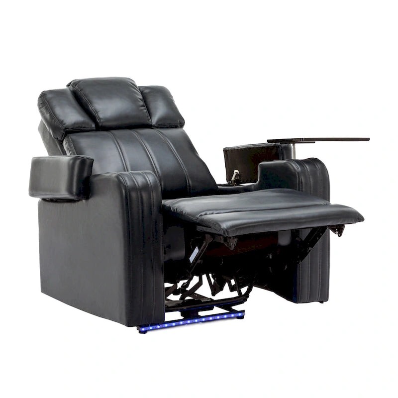 Fauteuil inclinable individuel en similicuir pour cinéma maison avec porte-gobelet réfrigérant, haut-parleur Bluetooth, lumières LED et ports USB