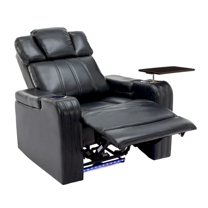 Fauteuil inclinable individuel en similicuir pour cinéma maison avec porte-gobelet réfrigérant, haut-parleur Bluetooth, lumières LED et ports USB