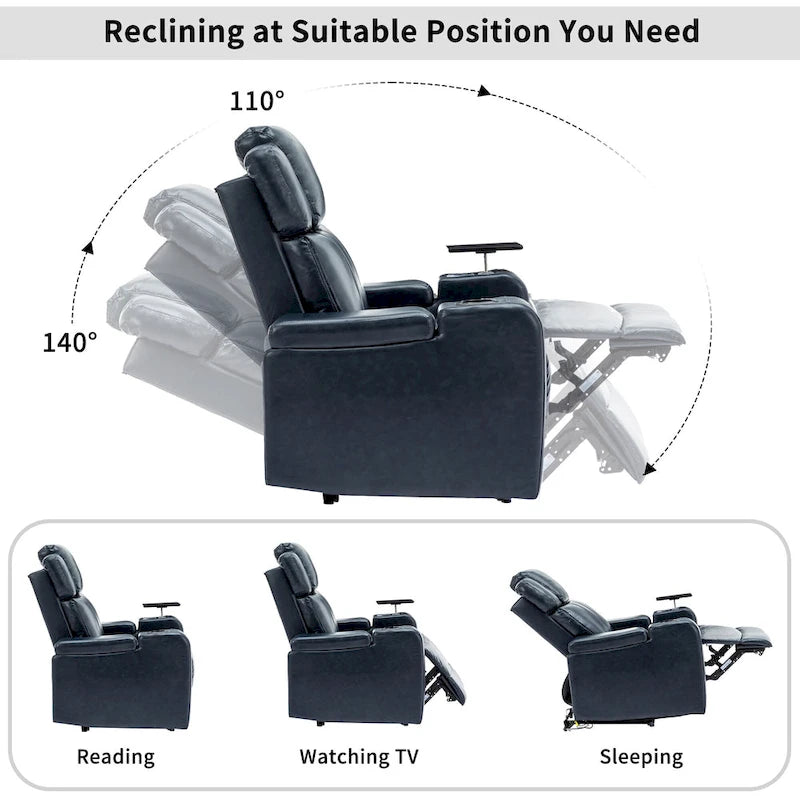 Fauteuil inclinable individuel en similicuir pour cinéma maison avec porte-gobelet réfrigérant, haut-parleur Bluetooth, lumières LED et ports USB