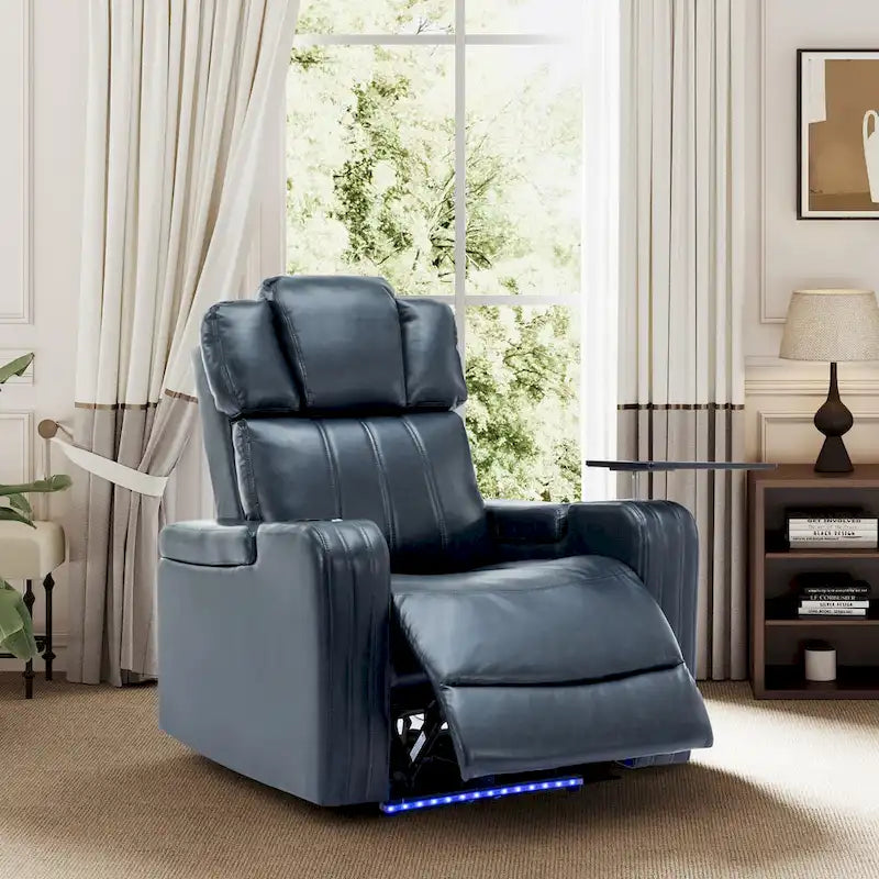 Fauteuil inclinable individuel en similicuir pour cinéma maison avec porte-gobelet réfrigérant, haut-parleur Bluetooth, lumières LED et ports USB