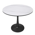 Table de salle à manger minimaliste ronde Bristol 32 pour 4 personnes, plateau en pierre frittée et piètement colonne en fer noir pour cuisine et salle à manger