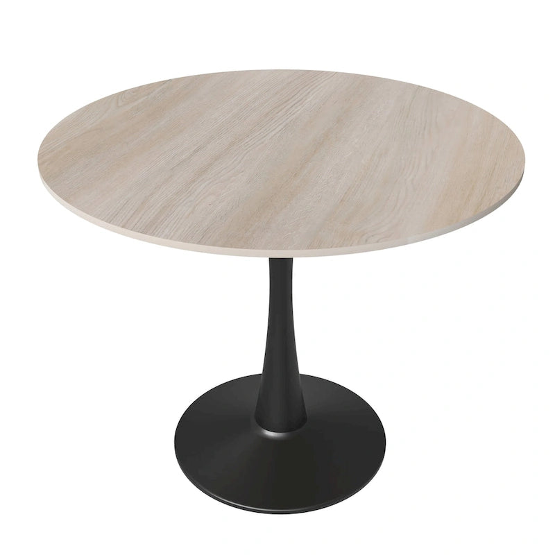Table de salle à manger minimaliste ronde Bristol 32 pour 4 personnes, plateau en pierre frittée et piètement colonne en fer noir pour cuisine et salle à manger