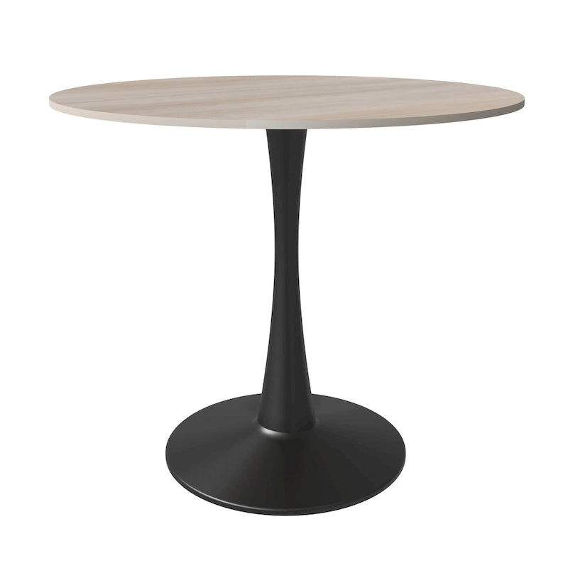 Table de salle à manger minimaliste ronde Bristol 32 pour 4 personnes, plateau en pierre frittée et piètement colonne en fer noir pour cuisine et salle à manger