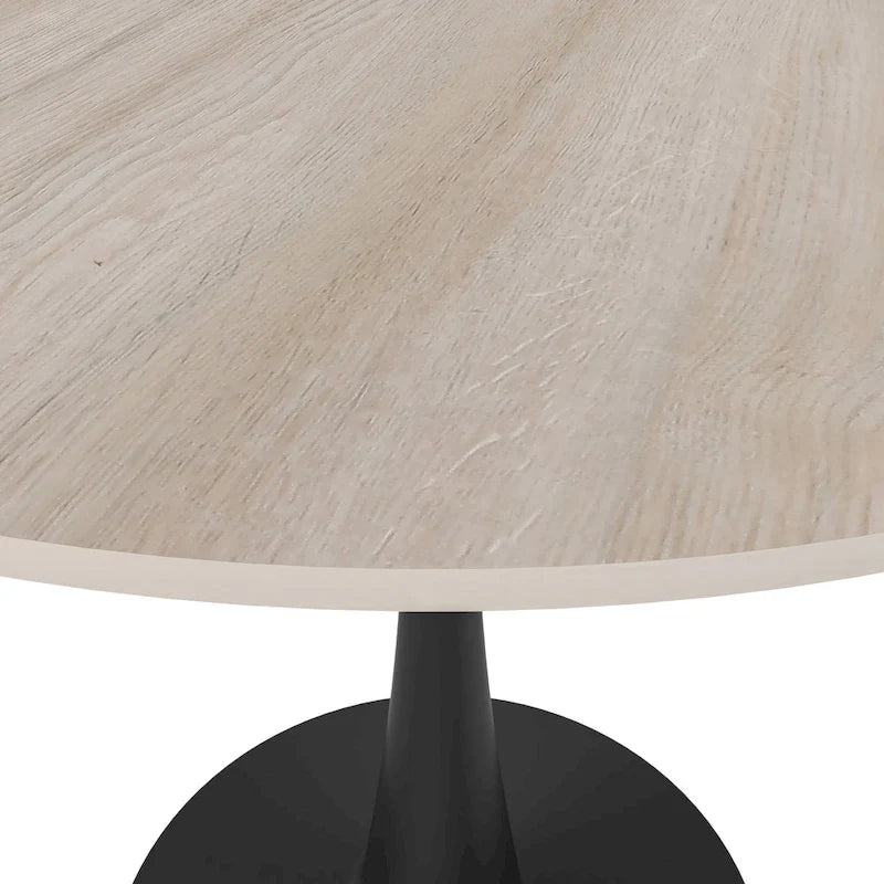 Table de salle à manger minimaliste ronde Bristol 32 pour 4 personnes, plateau en pierre frittée et piètement colonne en fer noir pour cuisine et salle à manger