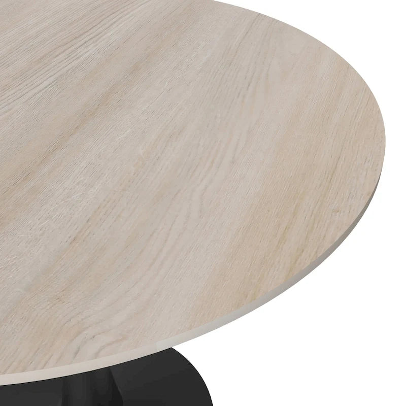 Table de salle à manger minimaliste ronde Bristol 32 pour 4 personnes, plateau en pierre frittée et piètement colonne en fer noir pour cuisine et salle à manger
